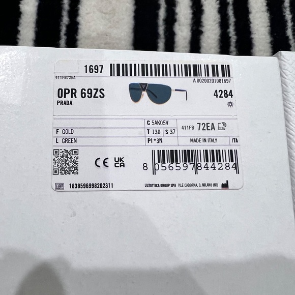 Prada 0PR 69ZS Gold Frame Green Lenses Logo Shield Wrap Mask Runway Sunglasses - Picture 4 of 15